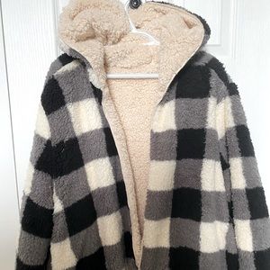 Super Cozy, Oversized, Sherpa, Plaid Sweater